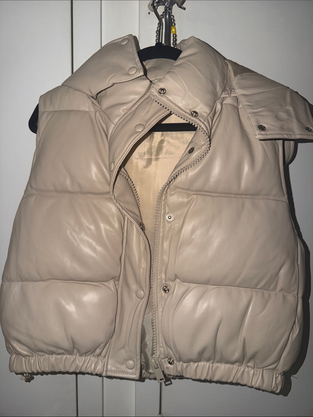 Puffer Vest Jacket in Light Beige - Women's Sleeveless Coat- NEVER WORN